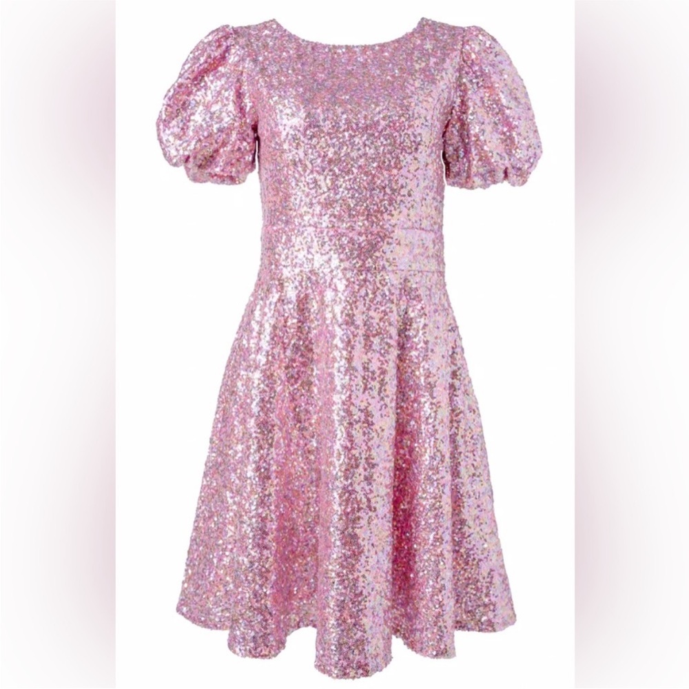 Ivy City - Pink Sequin Puff Sleeve Dress - Picture 6 of 8
